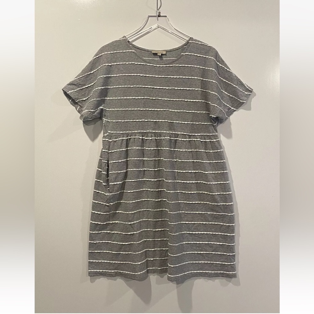 Polagram Gray White Textured Stripe Cotyon Dress Womens Size Medium (406)